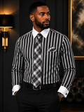 Daniel Ellissa Men's Long Sleeve Dress Shirt Set - Black/White Stripe