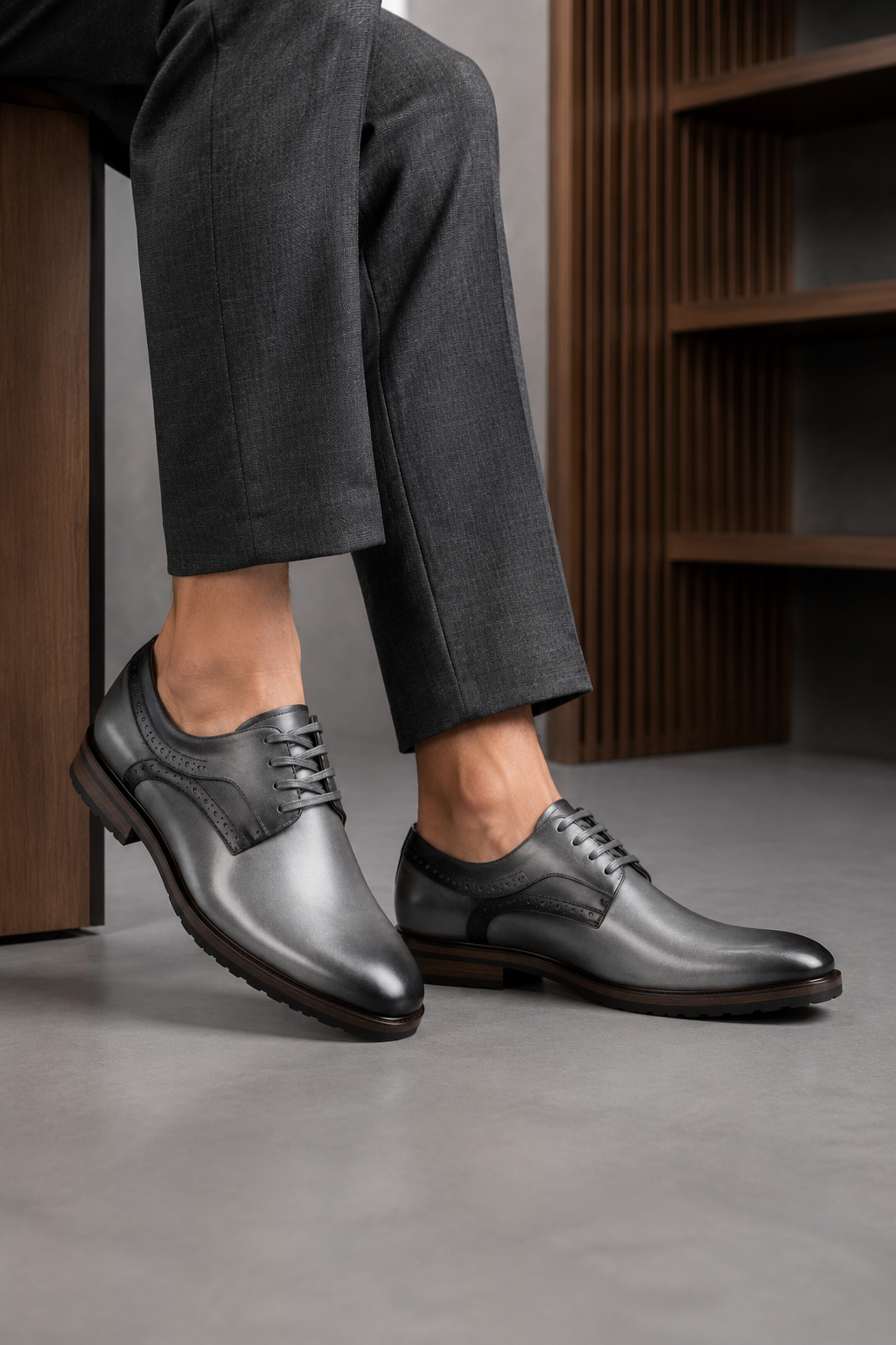 Giovanni Stef Plain Toe Lace Dress Shoes Grey