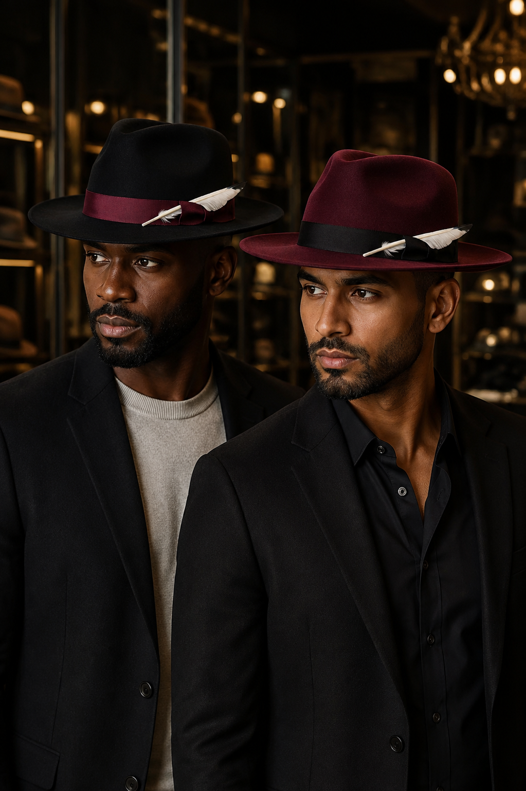 Trimmed & Crowned Austin Fedora Black/Burgundy & Burgundy/Black