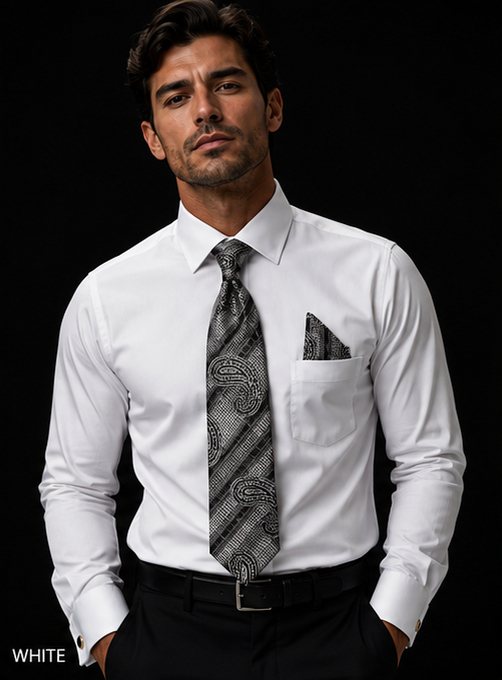 Karl Knox Men's French Cuff Solid Shirt Set - Subtle Dot Texture