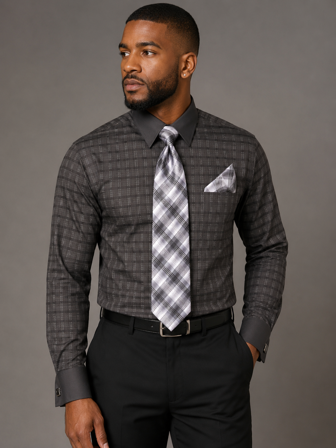 Fratello Men's Dress Shirt Set with Matching Tie Pocket Square & Cufflinks