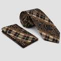 Stacy Adams Plaid Paisley Tie & Pocket Square Set - Taupe