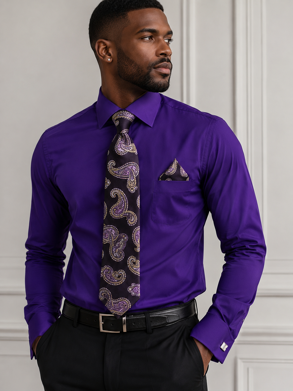 Karl Knox Men's French Cuff Shirt Set - Jacquard Teardrops