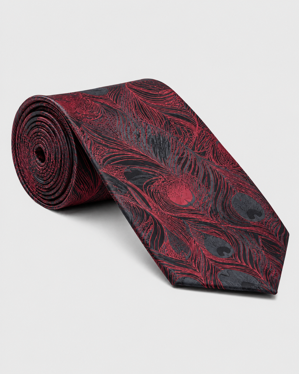 Stacy Adams Peacock Tie & Hanky Set - Burgundy Black