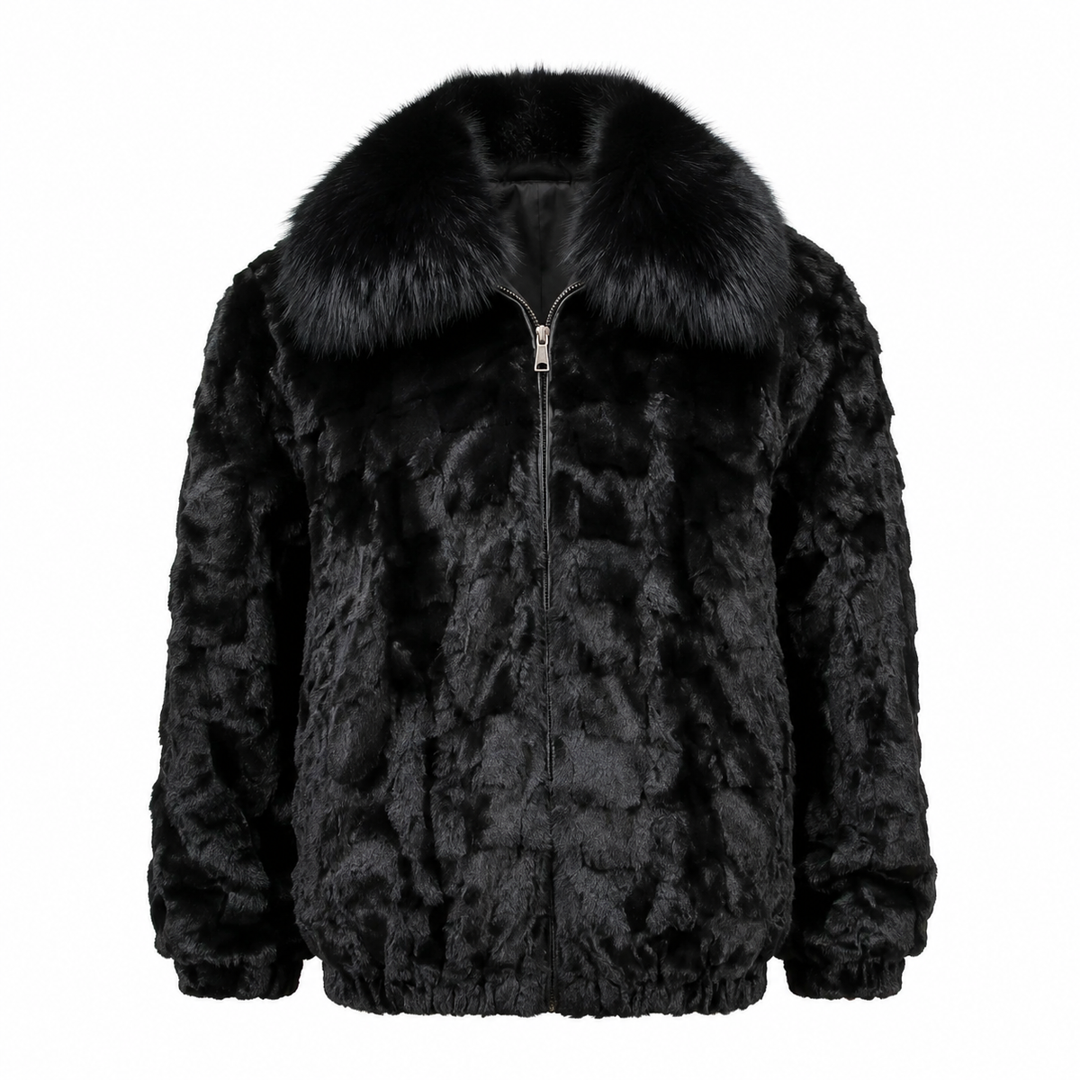 Winter Fur Men's Black Diamond Mink Jacket with Full-Skin Fox Collar