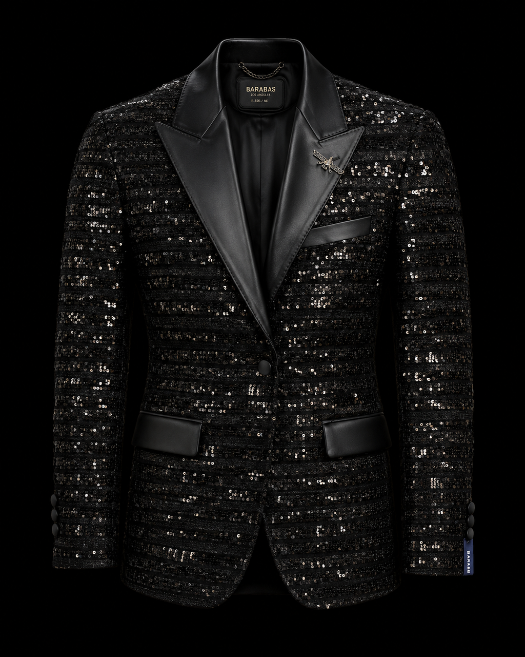 Barabas Black Sequin Tuxedo Blazer with Satin Peak Lapels