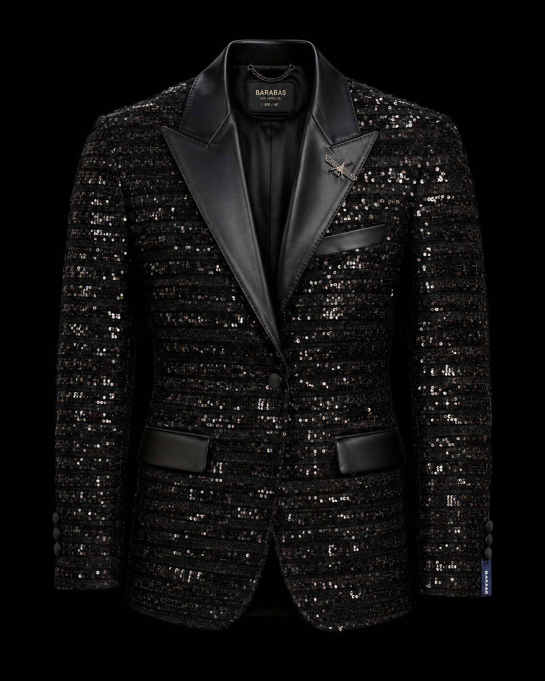 Barabas Black Sequin Tuxedo Blazer with Satin Peak Lapels