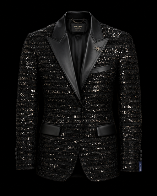 Barabas Black Sequin Tuxedo Blazer with Satin Peak Lapels