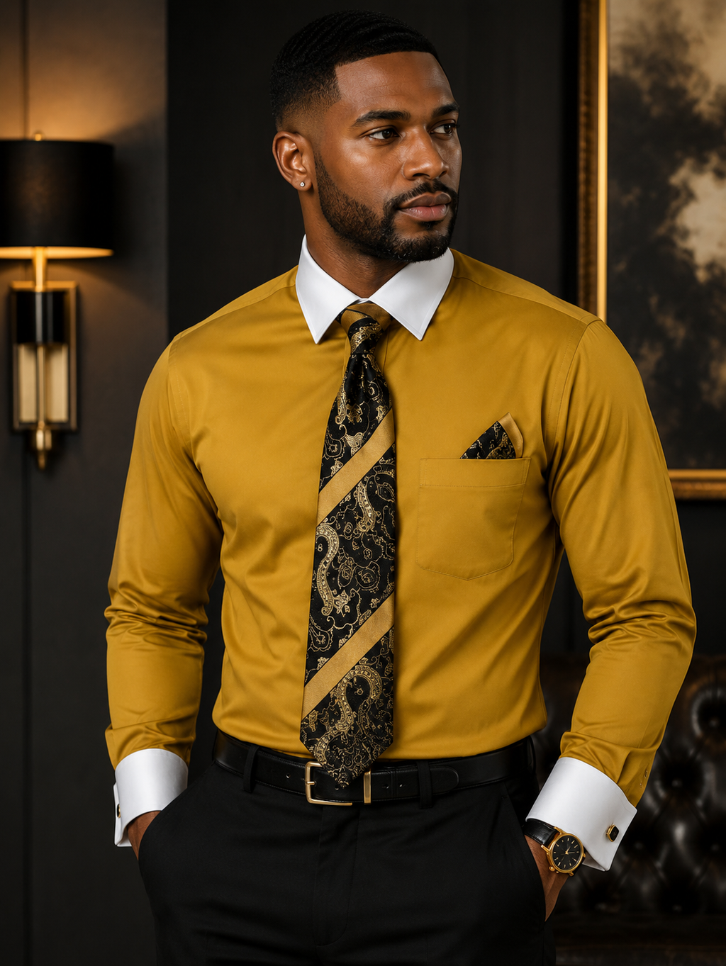 Daniel Ellissa Men's Plaid Dress Shirt Set with Matching Tie Pocket Square & Cufflinks