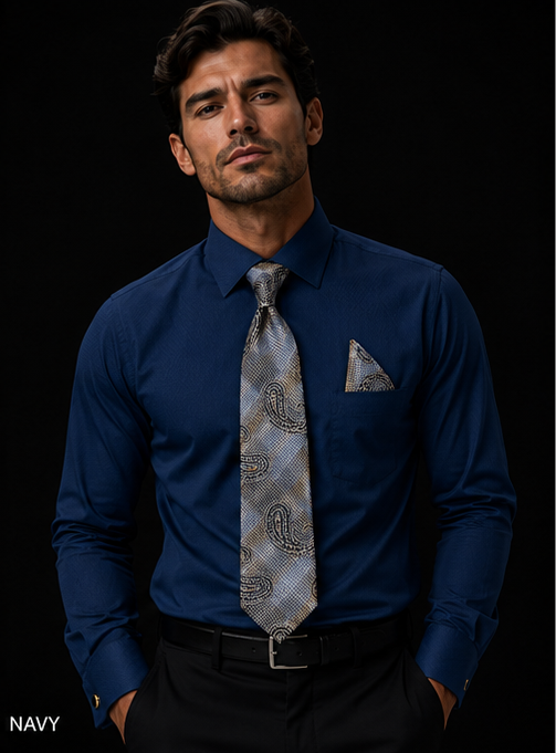 Karl Knox Men's French Cuff Solid Shirt Set - Subtle Dot Texture