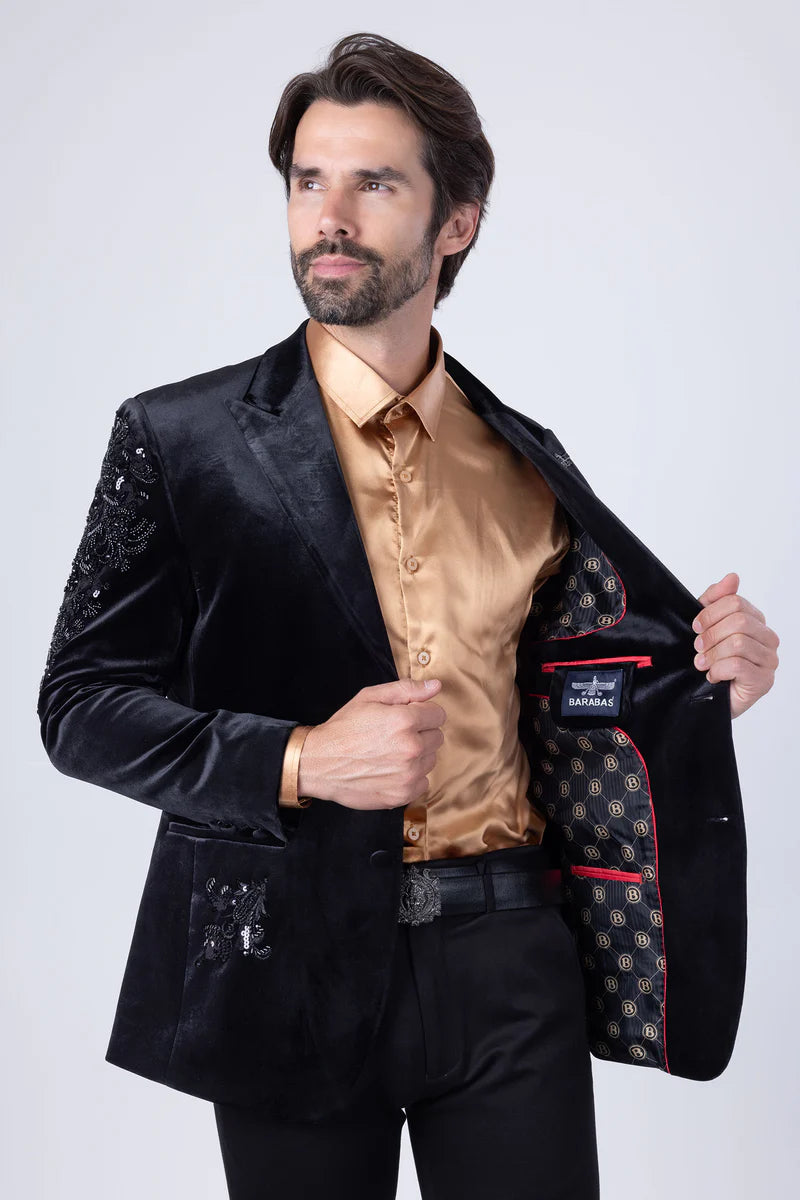 Barabas Men's Palermo Passion Velvet Sequin Blazer – Slim Fit Peak Lapel Luxury Blazer | Harrisburg Central PA