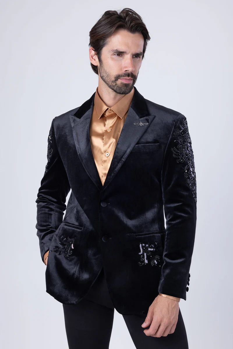 Barabas Men's Palermo Passion Velvet Sequin Blazer – Slim Fit Peak Lapel Luxury Blazer | Harrisburg Central PA