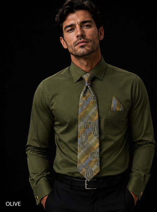 Karl Knox Men's French Cuff Solid Shirt Set - Subtle Dot Texture