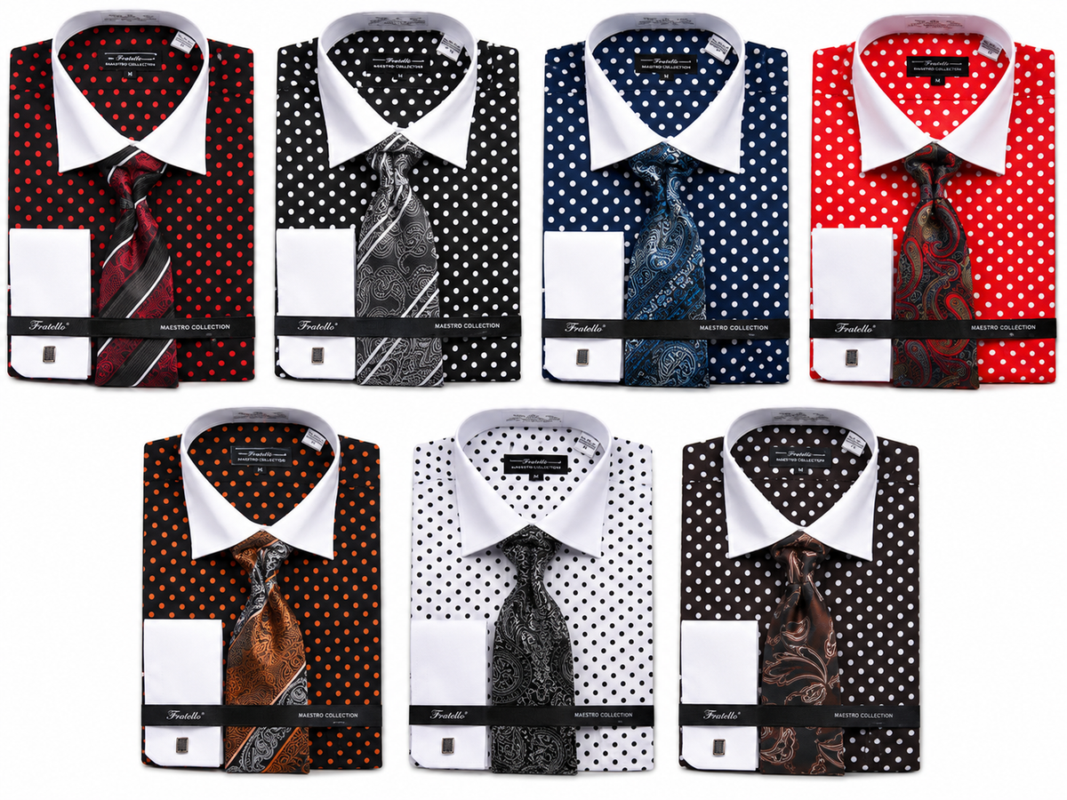 Daniel Ellissa Men's 100% Cotton Polka Dot Dress Shirt