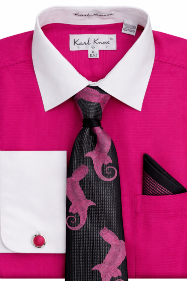 Karl Knox Men's French Cuff Solid Shirt Set - White Collar and Cuffs