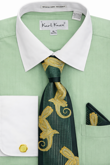Karl Knox Men's French Cuff Solid Shirt Set - White Collar and Cuffs