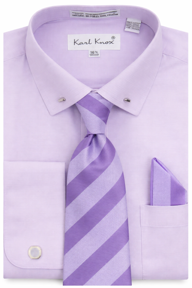 Karl Knox Men's French Cuff Collar Bar Shirt Set - Striped Tie