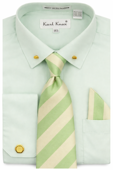 Karl Knox Men's French Cuff Collar Bar Shirt Set - Striped Tie