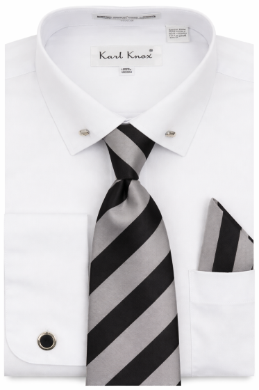 Karl Knox Men's French Cuff Collar Bar Shirt Set - Striped Tie