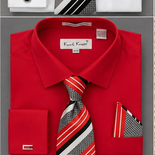 Karl Knox Men's French Cuff Shirt Set - Jacquard Diamond Texture