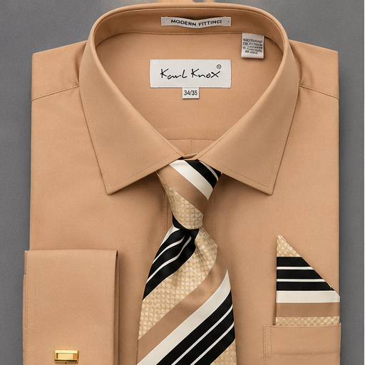 Karl Knox Men's French Cuff Shirt Set - Jacquard Diamond Texture