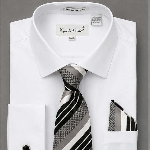 Karl Knox Men's French Cuff Shirt Set - Jacquard Diamond Texture