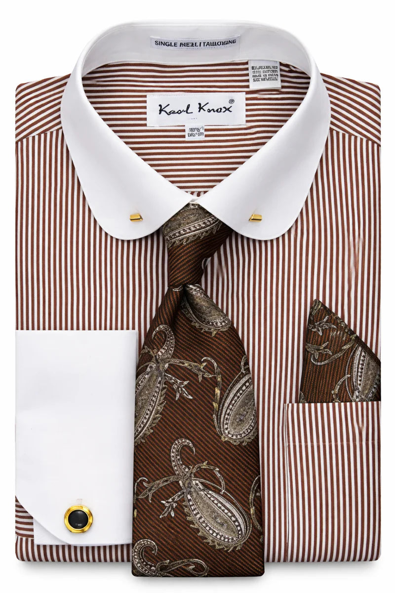 Karl Knox Mens Pinstripe Eyelet Collar Bar Dress Shirt + Tie