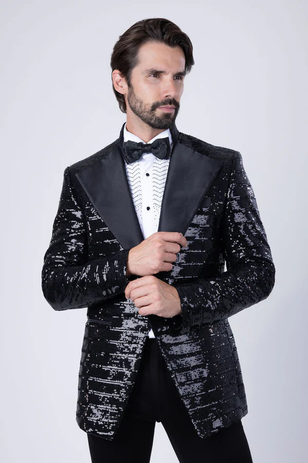Barabas Men's Dressy Fad Sequin Blazer – Regular Fit Peak Lapel Linear Diamond Sequin Blazer | Harrisburg Central PA