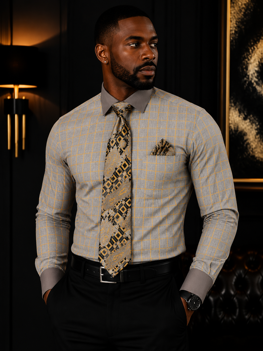 Fratello Men's Textured Dress Shirt & Paisley Tie Set