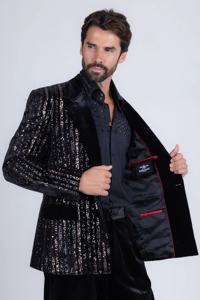 Barabas Men's Montreal Sequin Blazer – Slim Fit Velvet Peak Lapel Geometric Sequin Blazer | Harrisburg Central PA