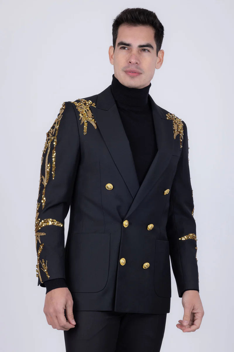Barabas Men's Porto Sequin Suit – Regular Fit Double-Breasted Floral Sequin Two-Piece | Harrisburg Central PA