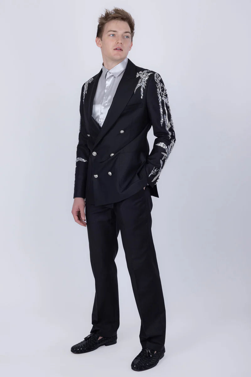 Barabas Men's Porto Sequin Suit – Regular Fit Double-Breasted Floral Sequin Two-Piece | Harrisburg Central PA