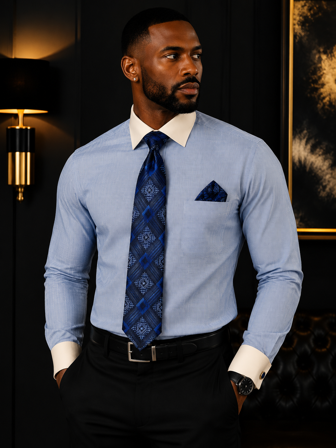 Daniel Ellissa Men's Blue Dress Shirt & Tie Set