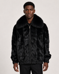 Winter Fur Men's Black Diamond Mink Jacket with Full-Skin Fox Collar