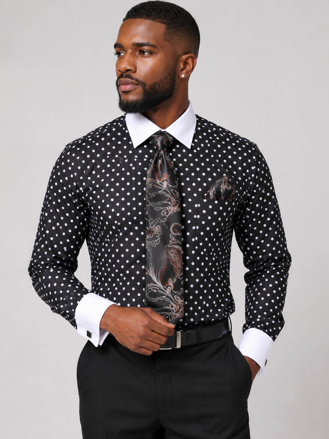Daniel Ellissa Men's 100% Cotton Polka Dot Dress Shirt