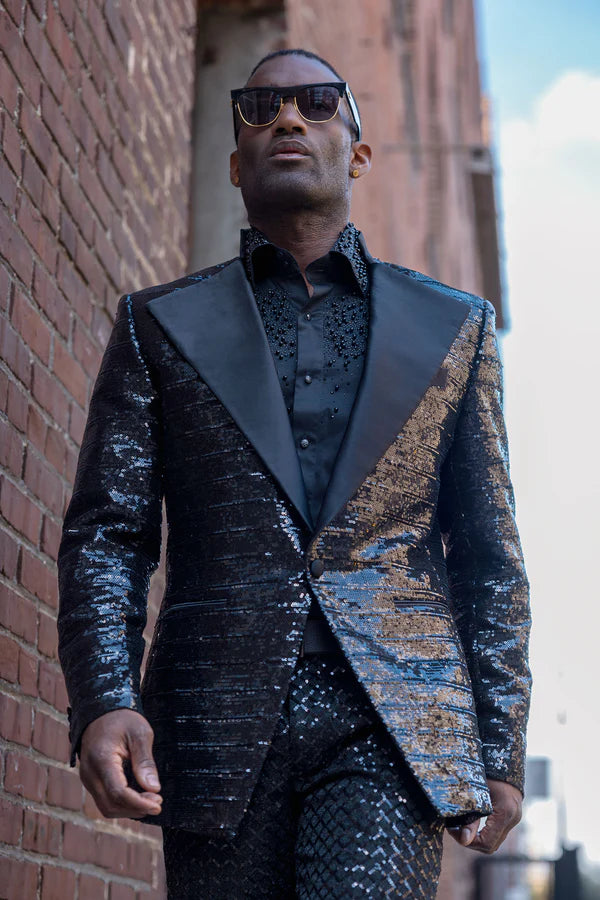 Barabas Men's Dressy Fad Sequin Blazer – Regular Fit Peak Lapel Linear Diamond Sequin Blazer | Harrisburg Central PA