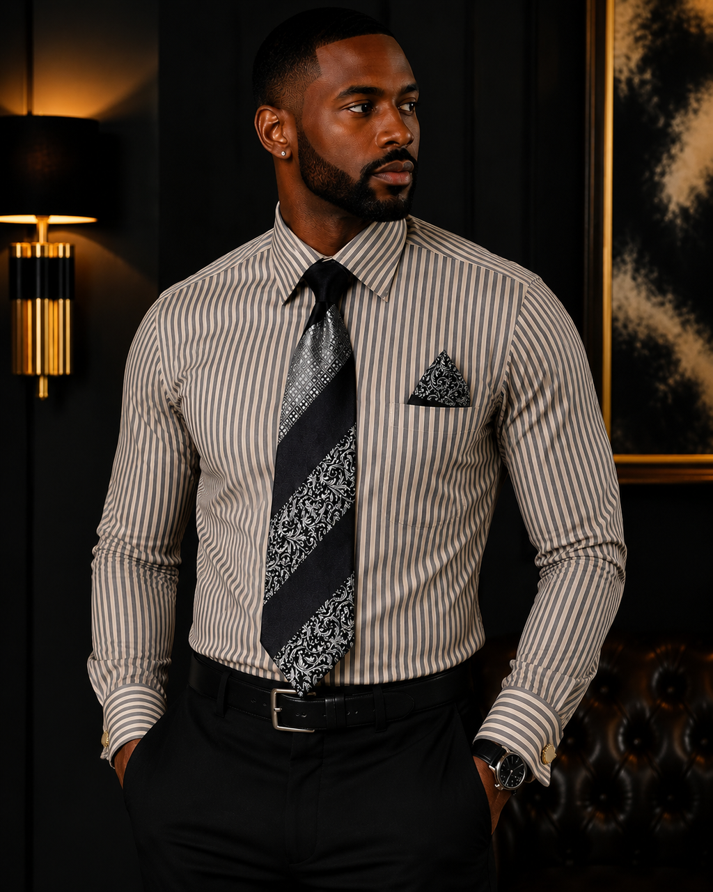 Avanti Uomo Men's Striped Dress Shirt & Tie Set