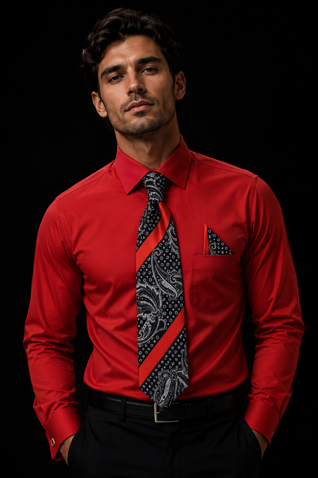 Karl Knox Men's French Cuff Shirt Set - Jacquard Dot Pattern