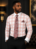 Avanti Uomo Men's Plaid Dress Shirt Set with Matching Tie Pocket Square & Cufflinks