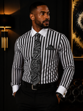 Fratello Men's Black & White Striped Dress Shirt & Tie Set