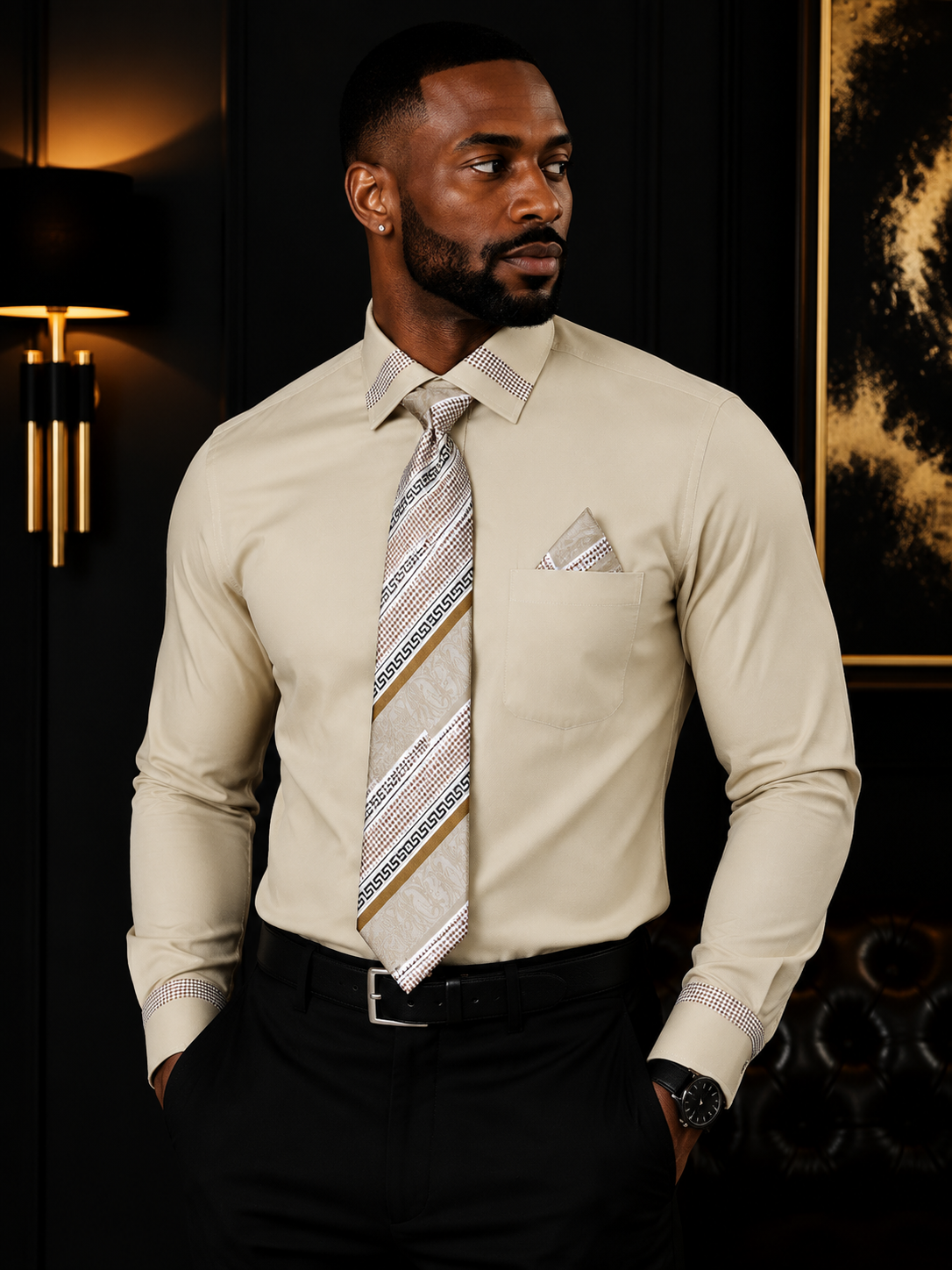 Fratello Men's Dress Shirt & Patterned Tie Set