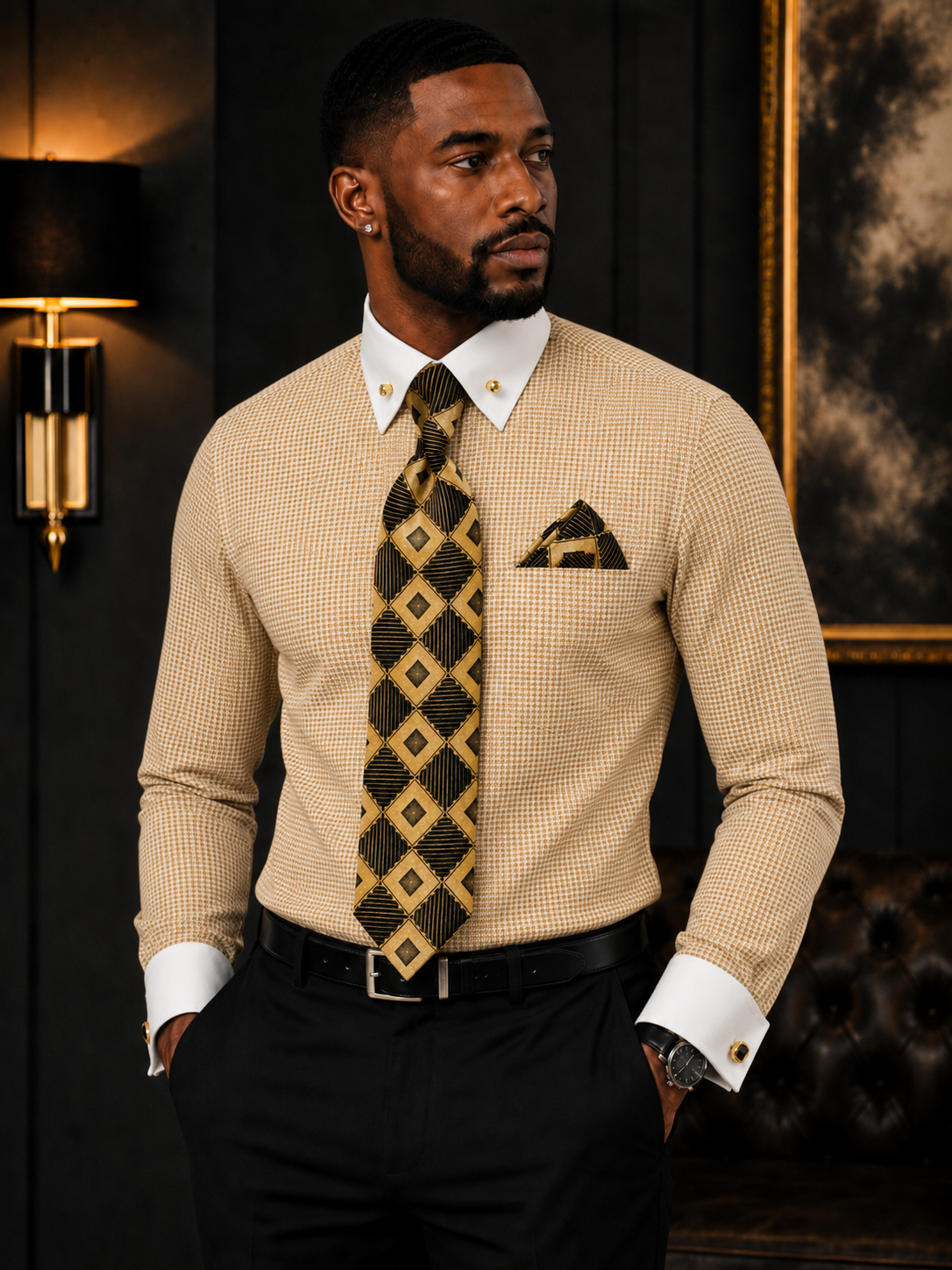 Daniel Ellissa Gold Patterned Dress Shirt Set