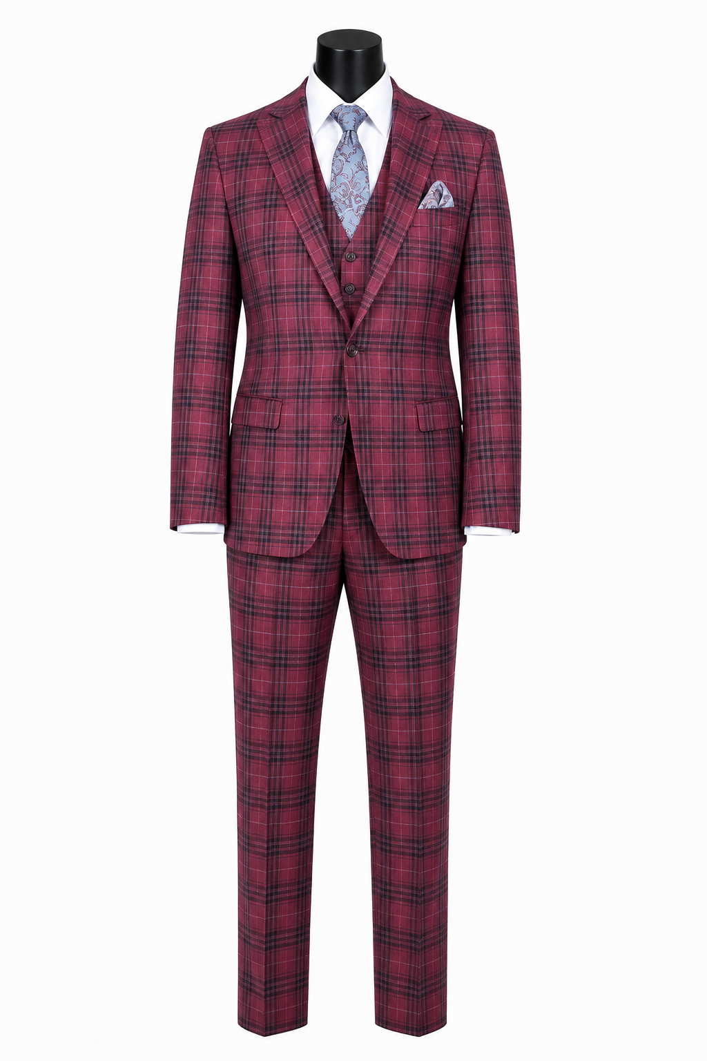 Felipe Men's Plaid 3-Piece Modern Fit Suit