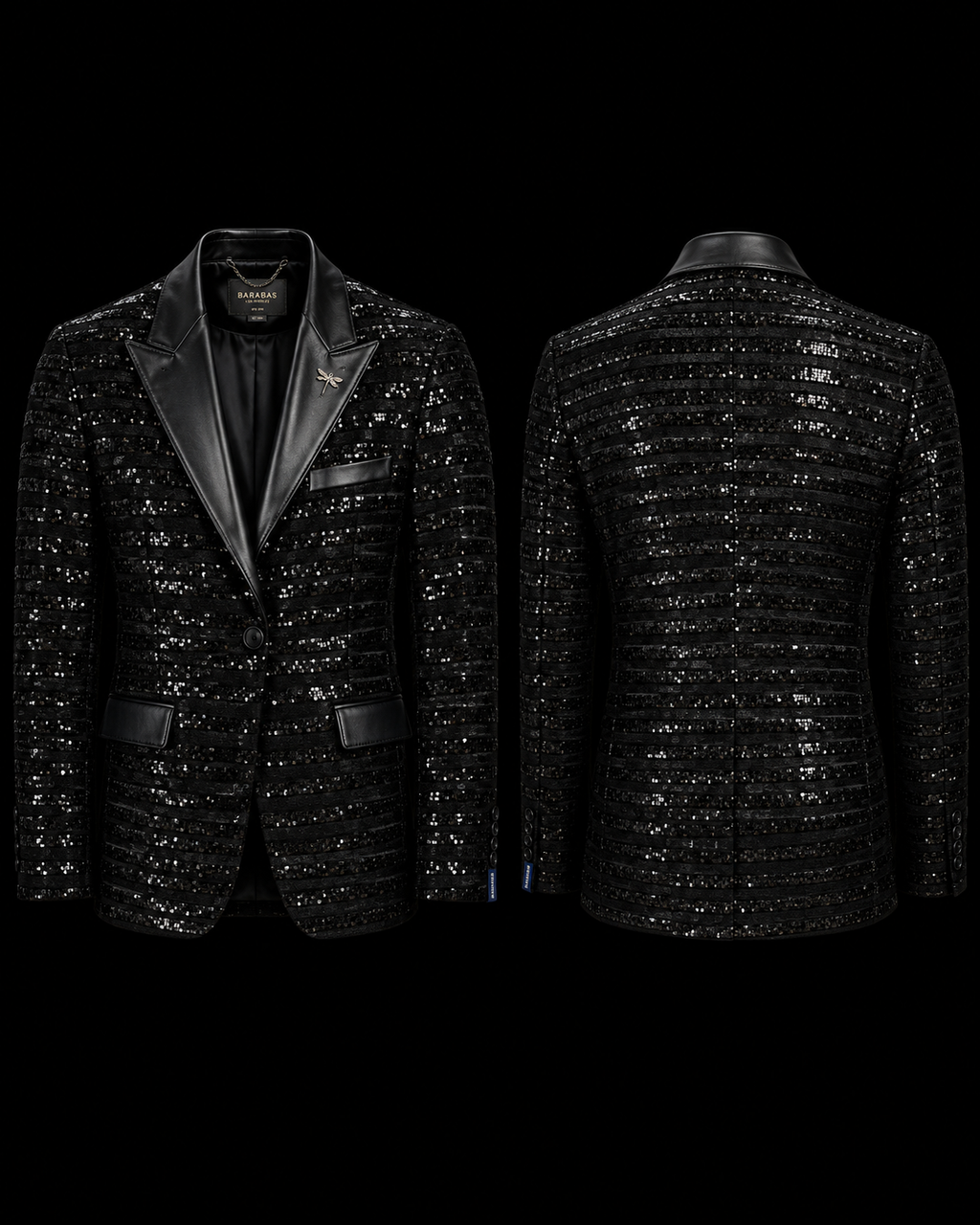 Barabas Black Sequin Tuxedo Blazer with Satin Peak Lapels