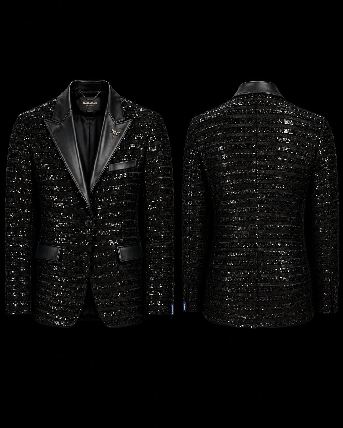 Barabas Black Sequin Tuxedo Blazer with Satin Peak Lapels