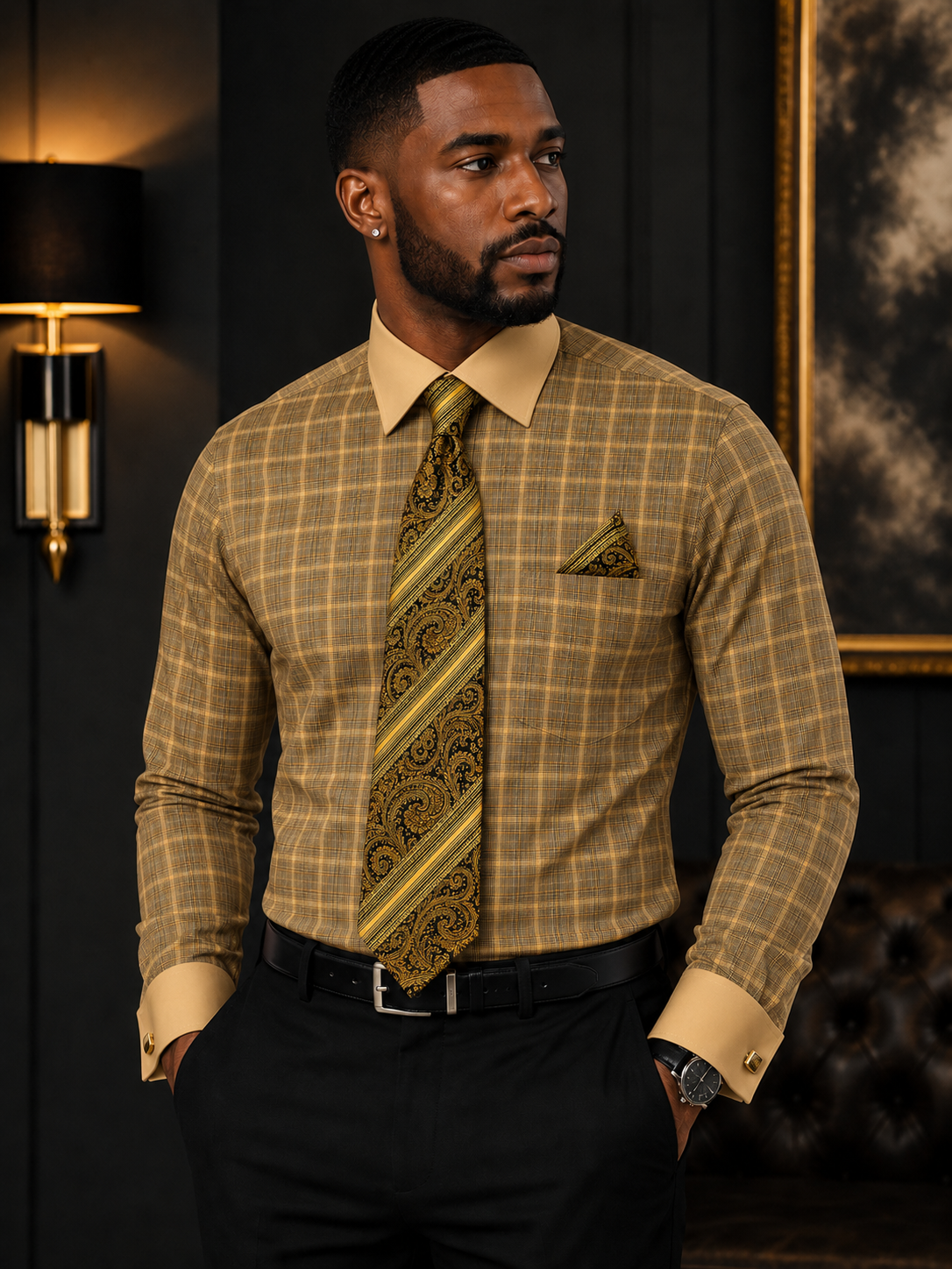 Avanti Uomo Plaid Contrast-Collar Dress Shirt