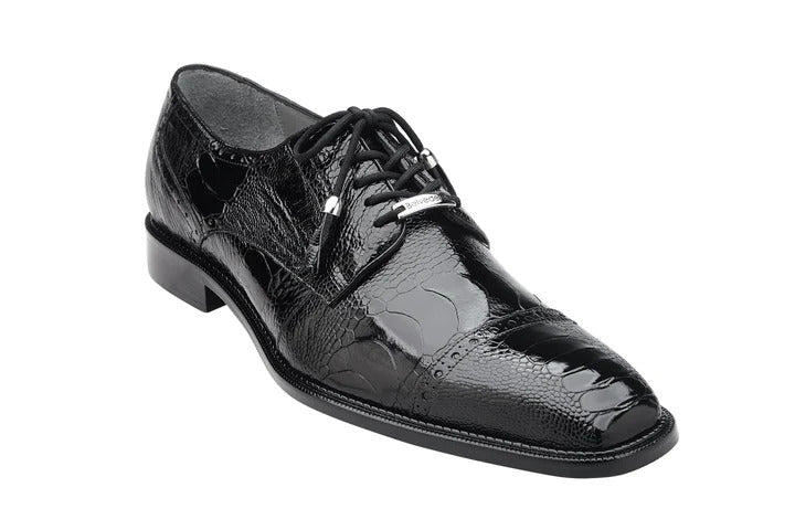 Batta Black Genuine Ostrich Cap Toe Lace-Up