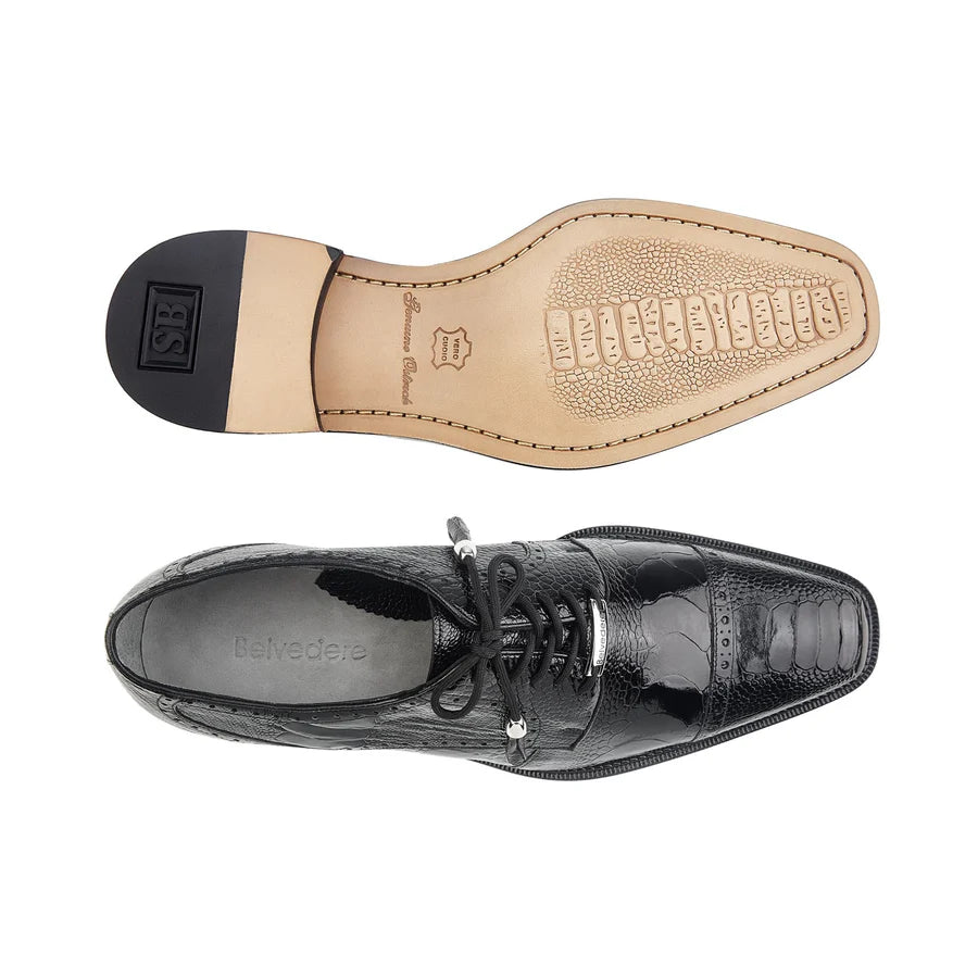 Batta Black Genuine Ostrich Cap Toe Lace-Up