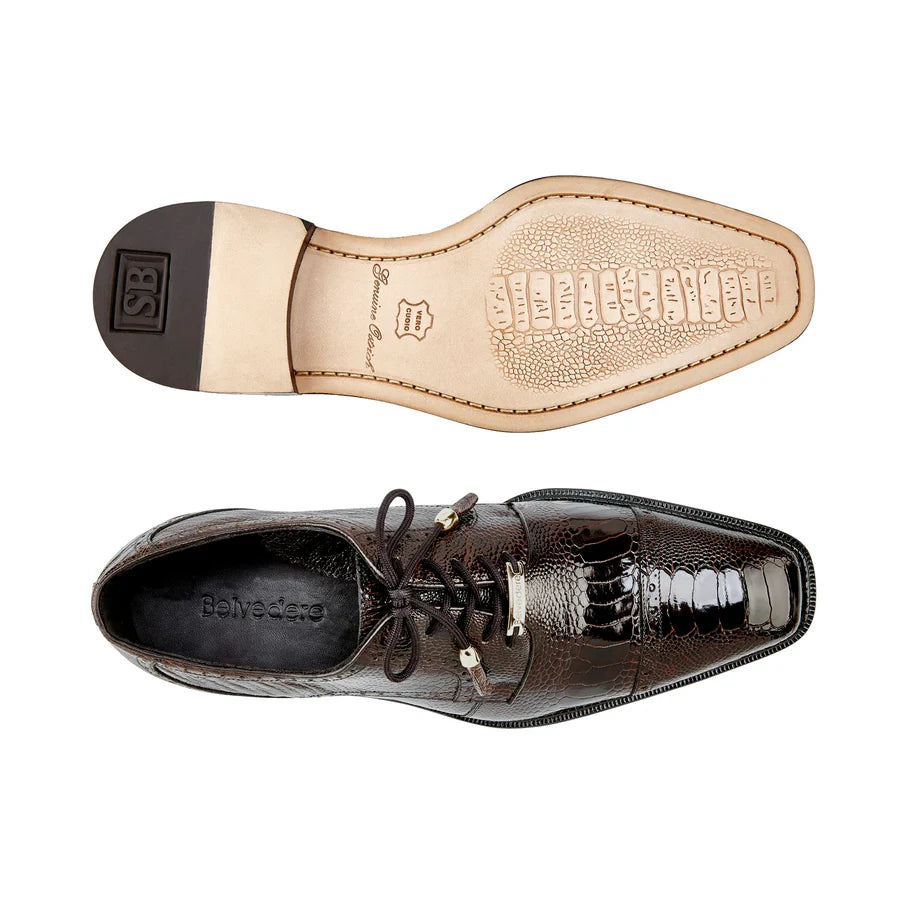 Batta Brown Genuine Ostrich Cap Toe Lace-Up