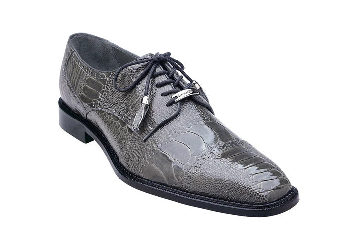 Batta Gray Genuine Ostrich Cap Toe Lace-Up